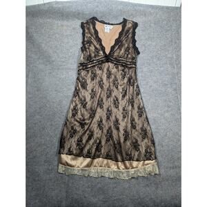 Y2K Dainty Lace Black Cream Sz M Whimsy Goth Fairy Mini Dress